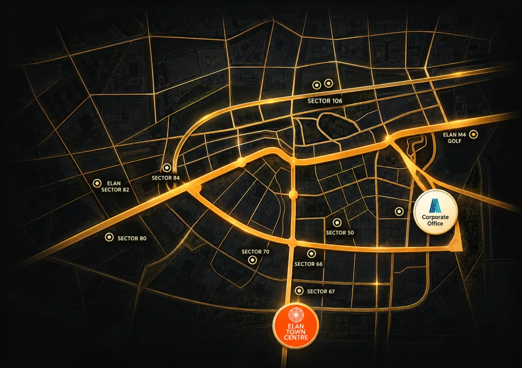 Location map of Elan Town Centre